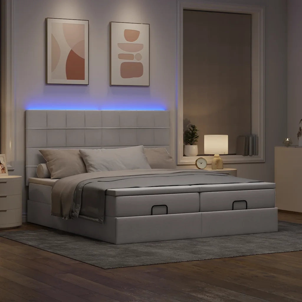 Struttura Letto Pouf con Materassi Tortora 200x200 cm Tessuto 3314552