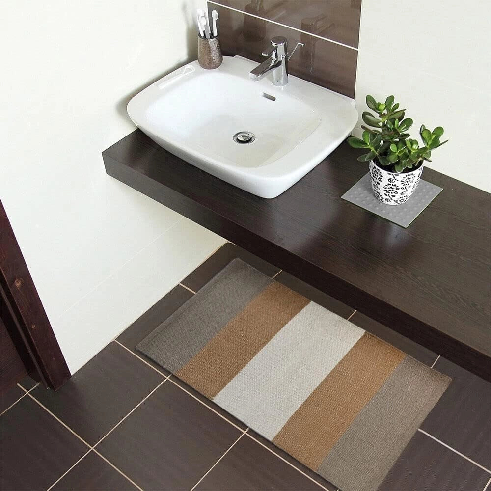 Tappeto Cucina Bagno Puro Cotone Assorbente Intrecciato a Mano Beige 50x110 cm