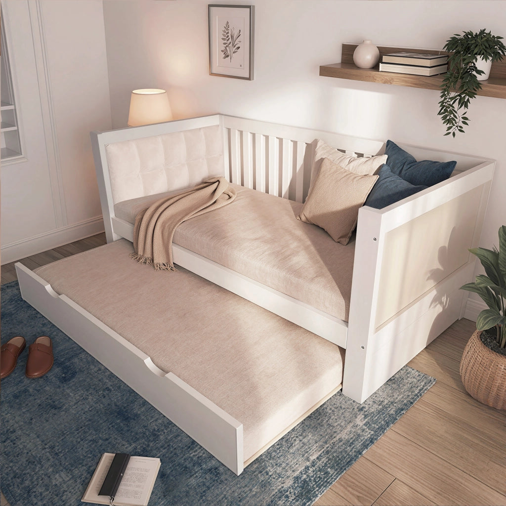 Divano letto con letto estraibile dimensioni 90x190x90x200 cm in legno bianco