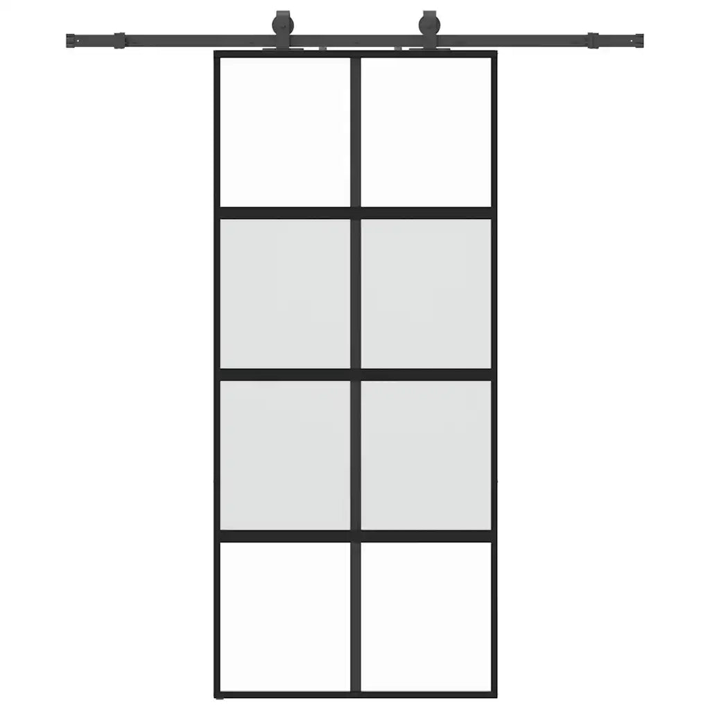 Porta Scorrevole Set Ferramenta Nera 90x205 cm Vetro Temperato