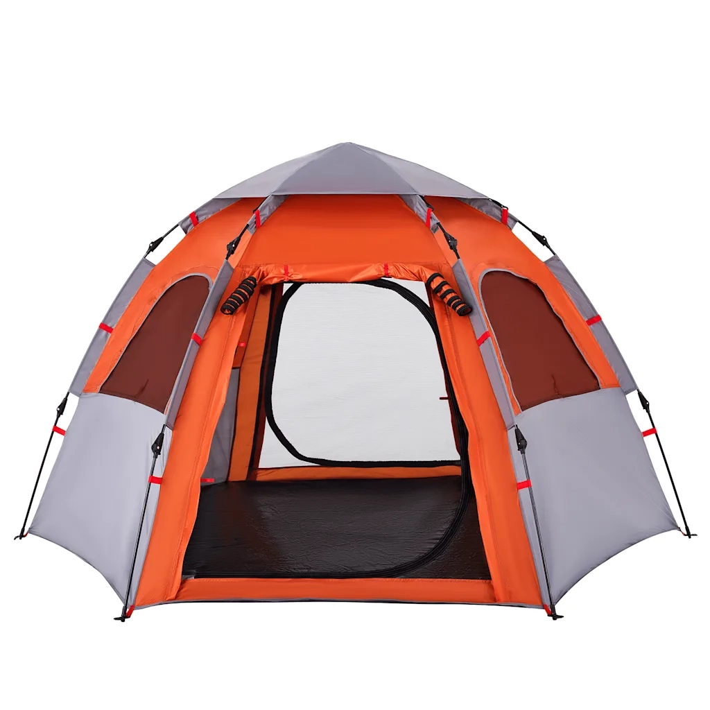 Tenda campeggio | Tenda da campo Cabina 4 Pers. Grigio Arancione Rilascio Rapido