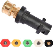 Adattatore per alta pressione per pistola a schiuma con 5 colori per sprogetto, adatto per macchina di pulizia auto, con connessione rapida 1/4" e adattatore per alta pressione per pistola a schiuma Karcher K2-K7.