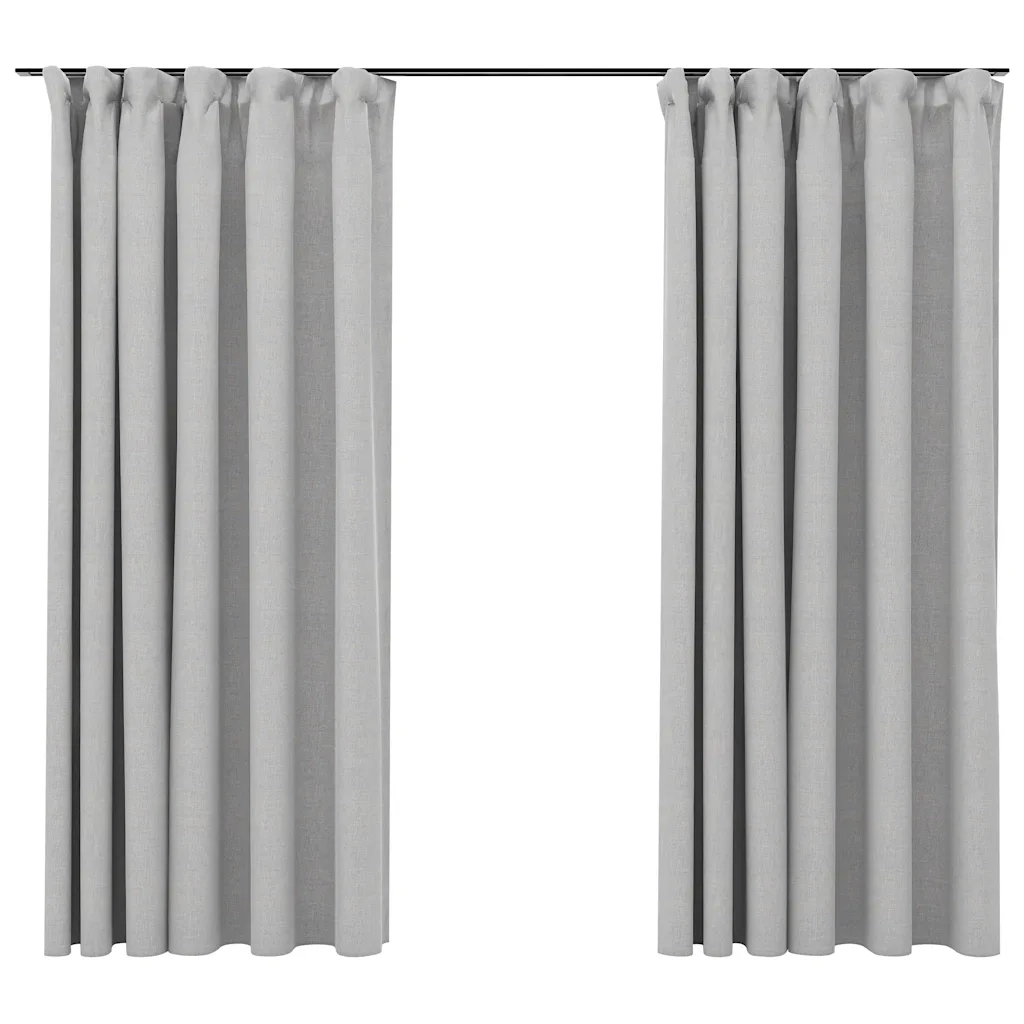 Tende Oscuranti | Tende Blackout con Ganci Effetto Lino 2 pz Grigie 140x175 cm