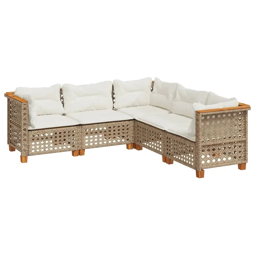 Set Divano da Giardino 5 pz con Cuscini Beige in Polyrattan 3261826