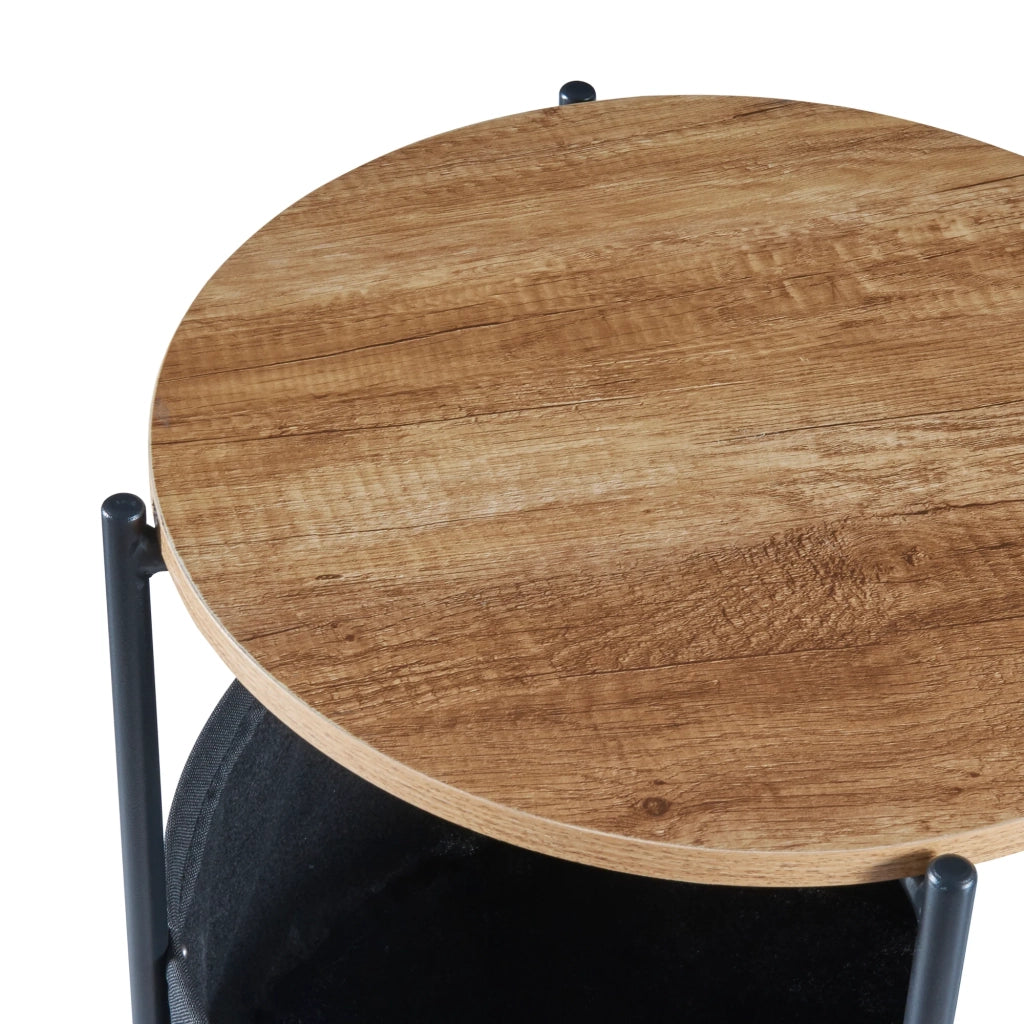 Tavolino con cestino portaoggetti 59 x 47 cm nero / effetto noce / grigio 03_0008654