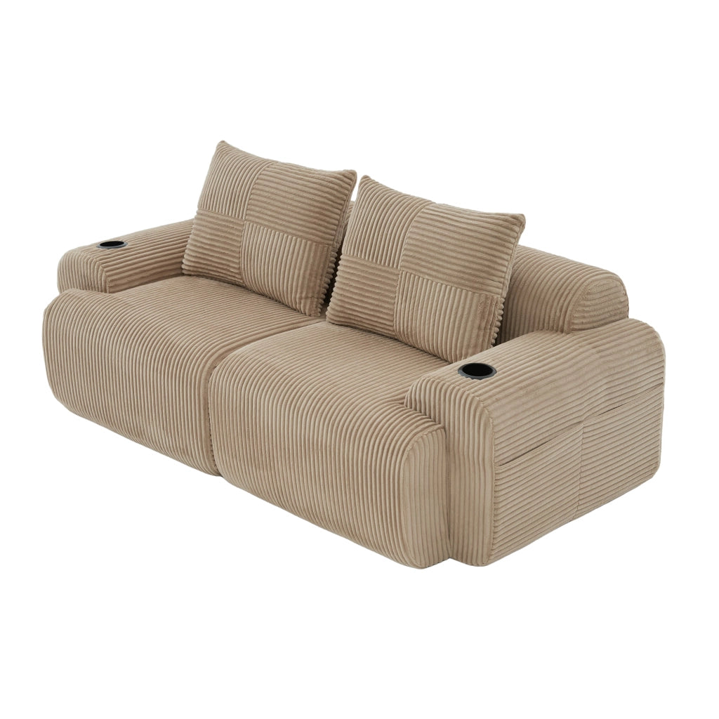 Divano Modulare 2 Posti con Portabicchieri e Tasca ¨C MINIMAL ¨C Tessuto Kaki