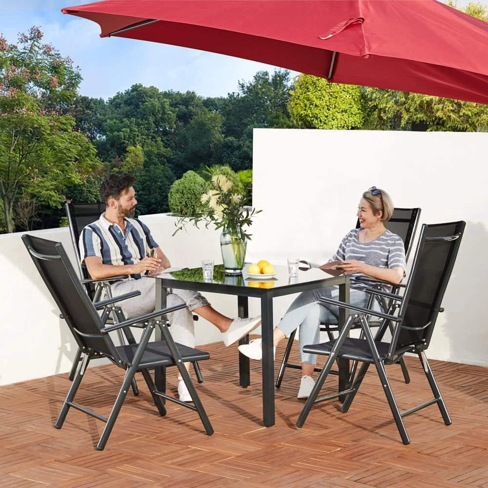Gruppo Sedute Bern 4+1 in Alluminio Sedie Regolabili con Schienale Alto Pieghevoli Tavolo Resistente Set Salottino Esterno