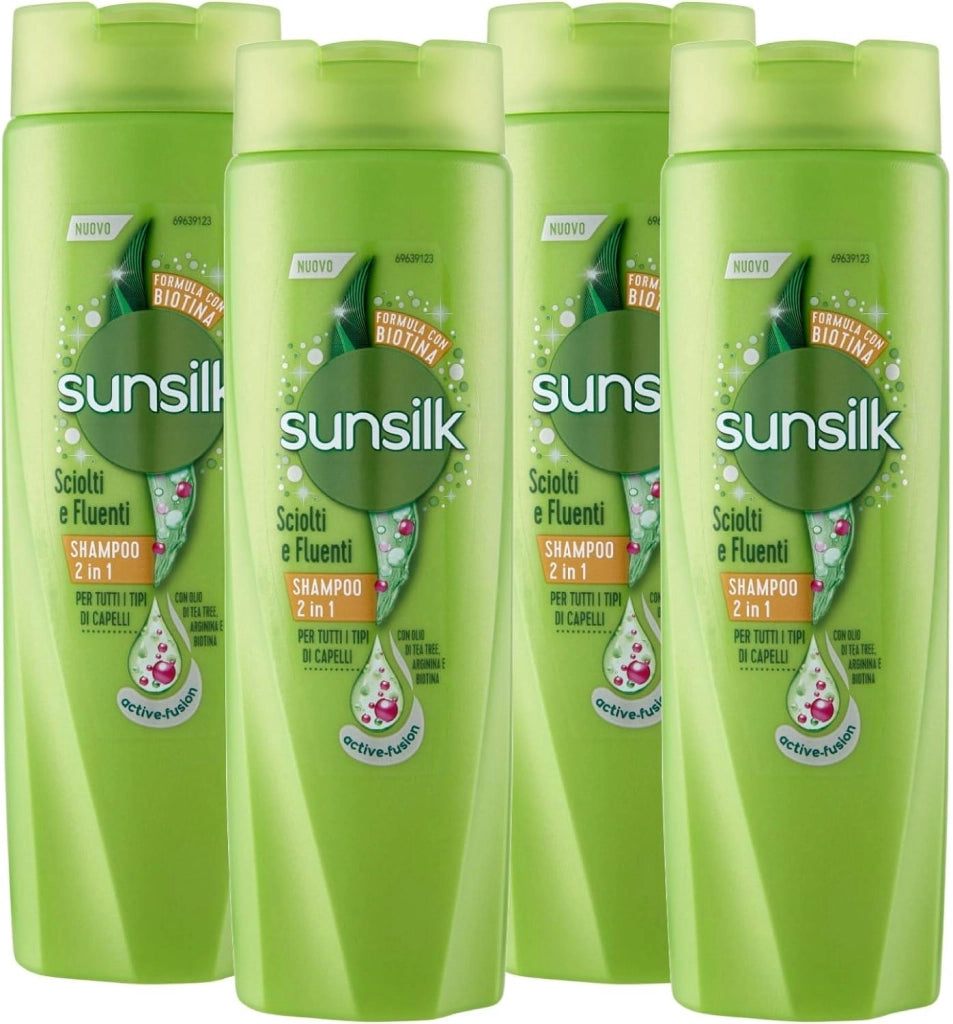 SUNSILK SHAMPOO SET 4 PEZZI 250 ML 2IN1 SCIOLTI E FLUENTI CON BIOTINA