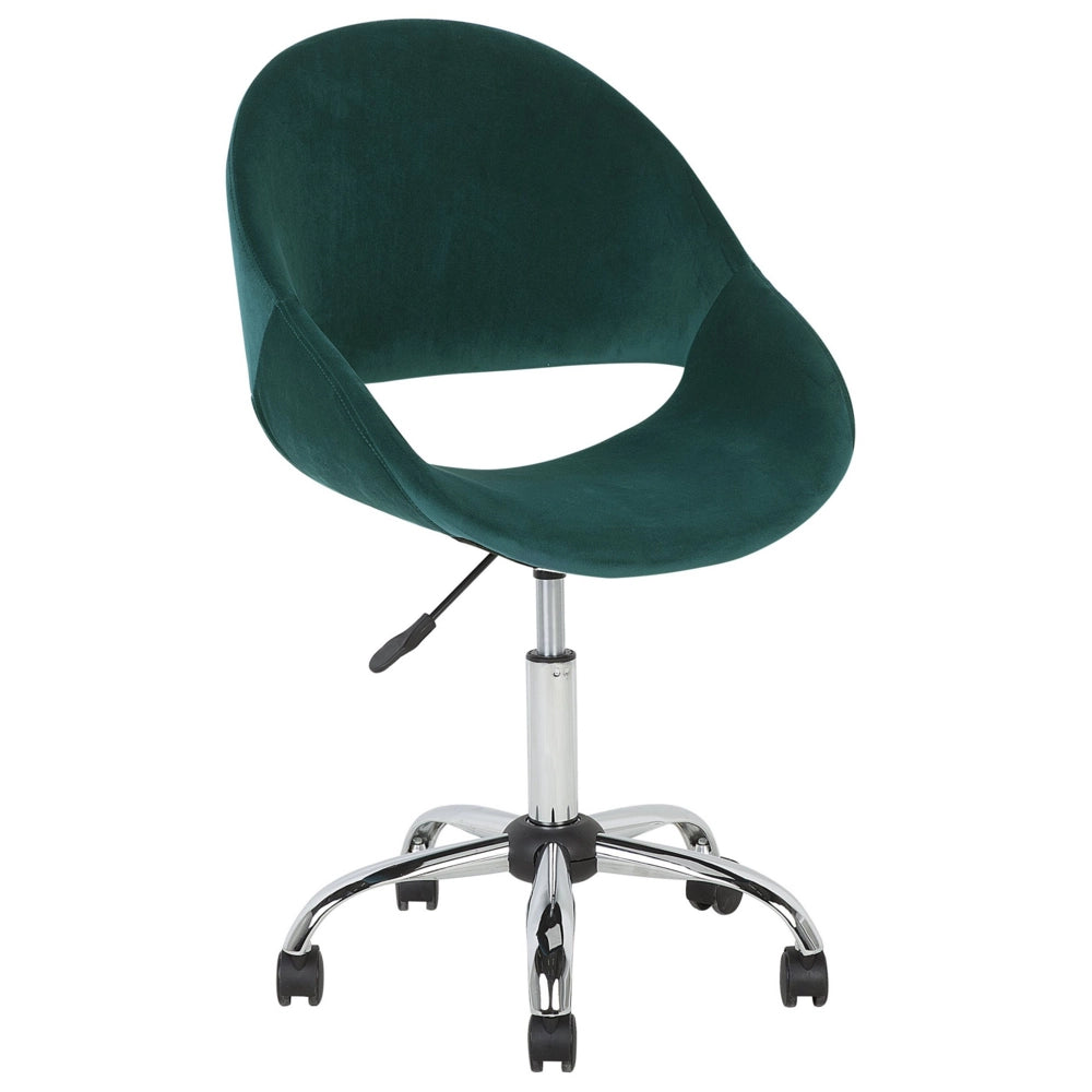 Sedia da Ufficio Girevole Verde con Base Argento Rivestimento in Velluto Regolabile in Altezza