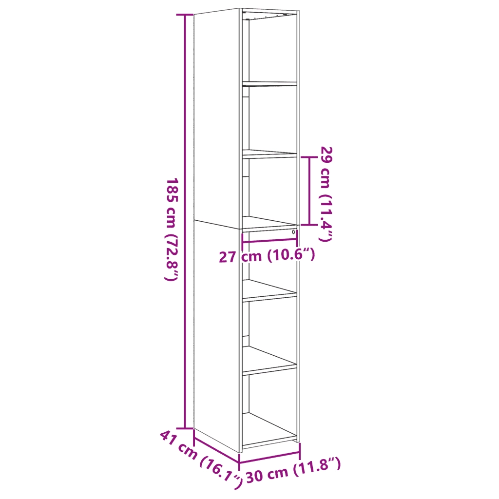 Credenza | Madia | Buffet da pranzo | Armadio da pranzo Grigio Cemento 30x41x185 cm in Legno Multistrato