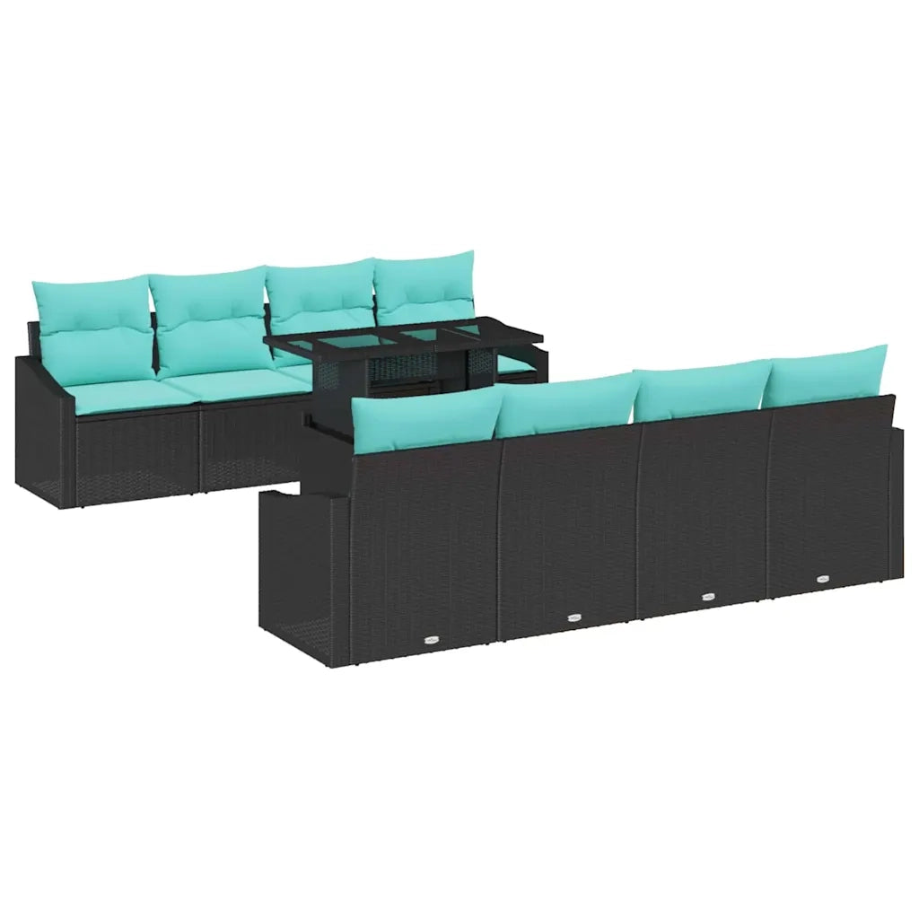 Set Divano da Giardino con cuscino 7 pcs Nero e Blu polyrattan
