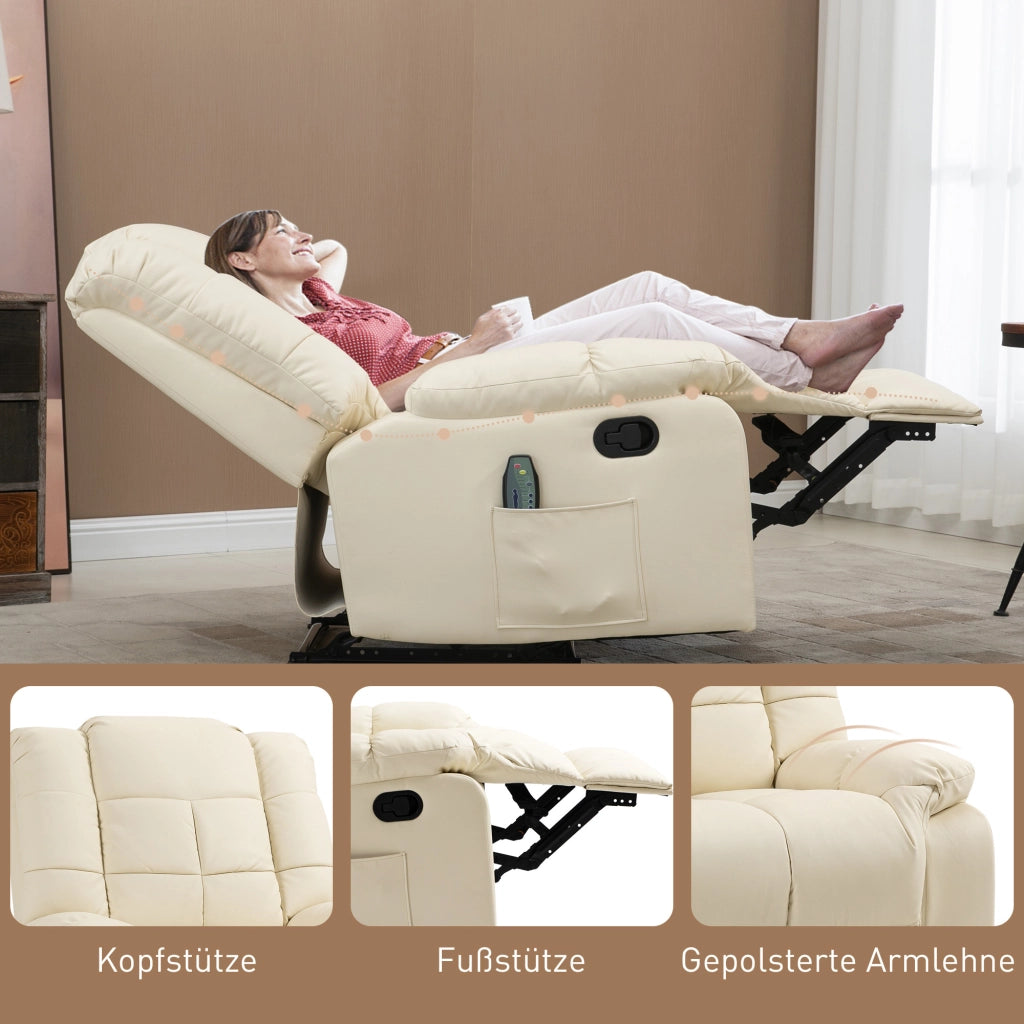 Poltrona relax massaggiante ¨C Xylo ¨C similpelle crema con 8 punti vibrazione e poggiapiedi