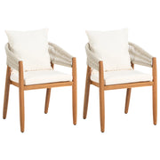 Set da giardino composto da 2 sedie con cuscini, in legno di acacia a doghe bianco stile moderno contemporaneo
