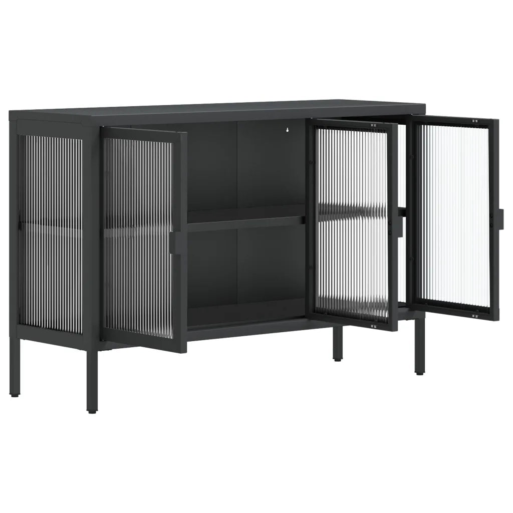 Credenza | Madia | Buffet da pranzo | Armadio da pranzo Nera 105x35x70 cm Vetro e Acciaio