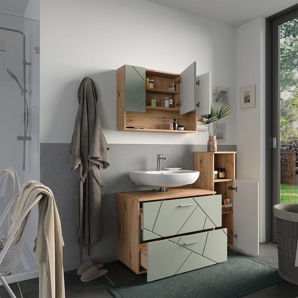 Vicco Set di mobili da bagno Verde salvia 3 parti