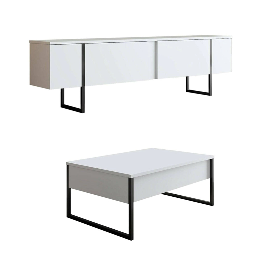 Mornasco, set Mobili da Soggiorno Modulabile, Bianco