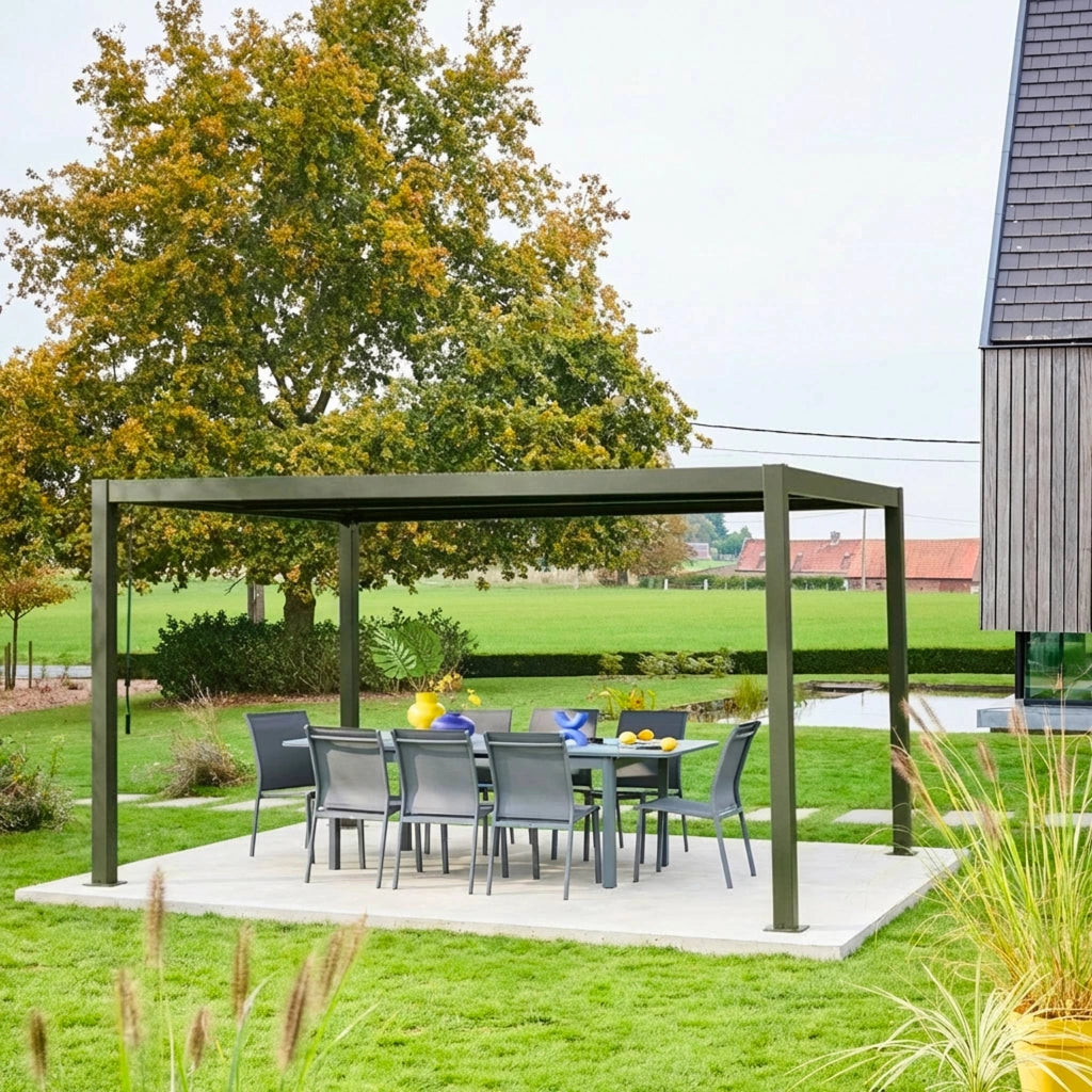 Pergola bioclimatica 3x4m in alluminio e acciaio, lamelle orientabili