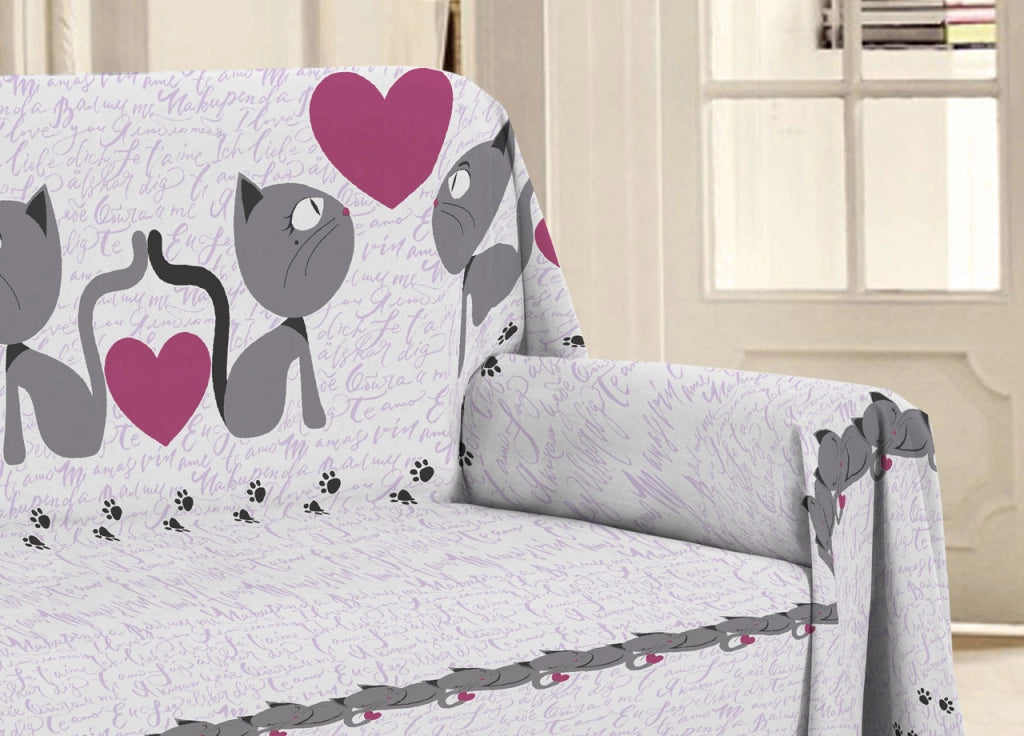 Telo Arredo Multiuso Linea Pensieri Delicati In 100% Cotone Disegno Gattini - Singolo - Rosa