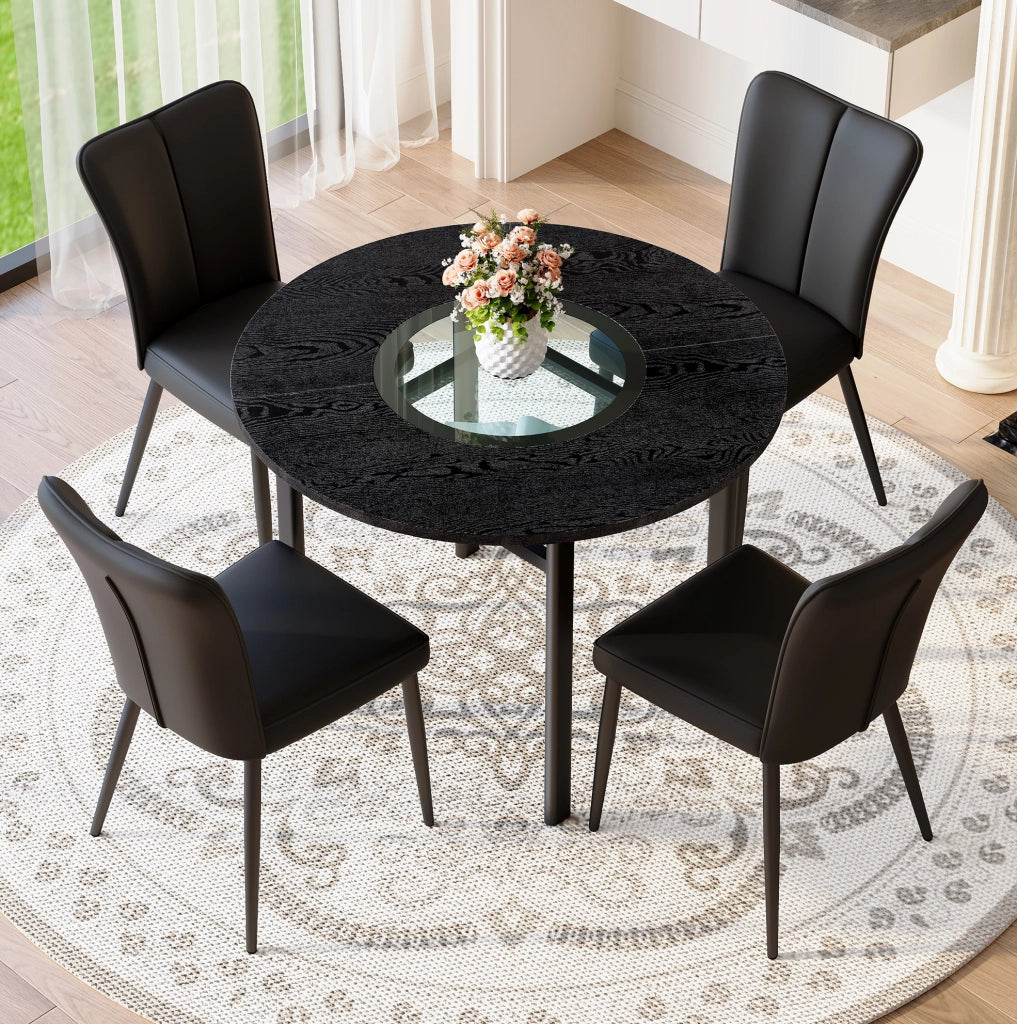 Set tavolo da pranzo rotondo Ø100 cm con sedie, MDF e vetro, nero