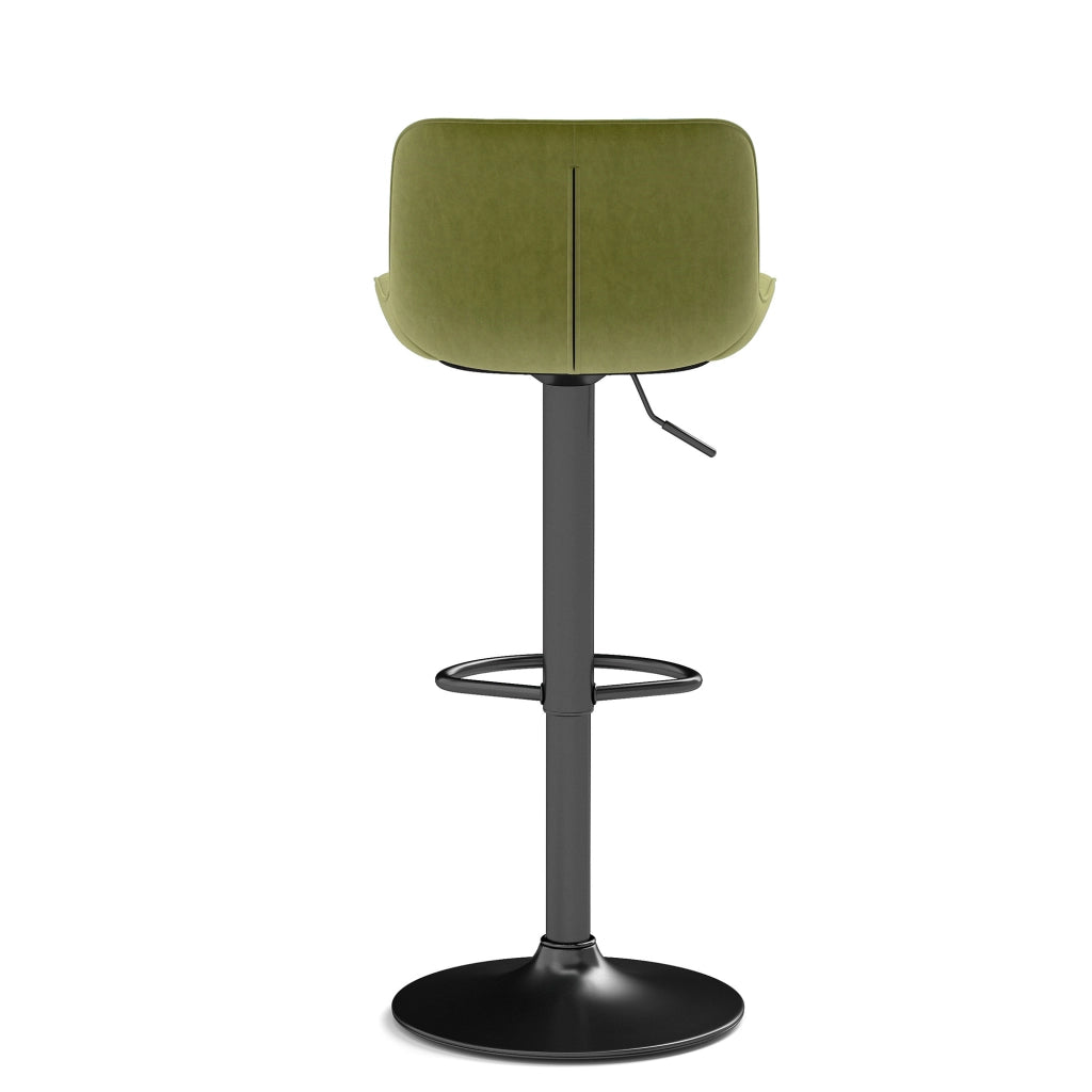 Set di 2 Sgabelli da Bar Girevoli e Regolabili in Altezza; Schienale Ergonomico; Velluto; Metallo e Legno; Verde