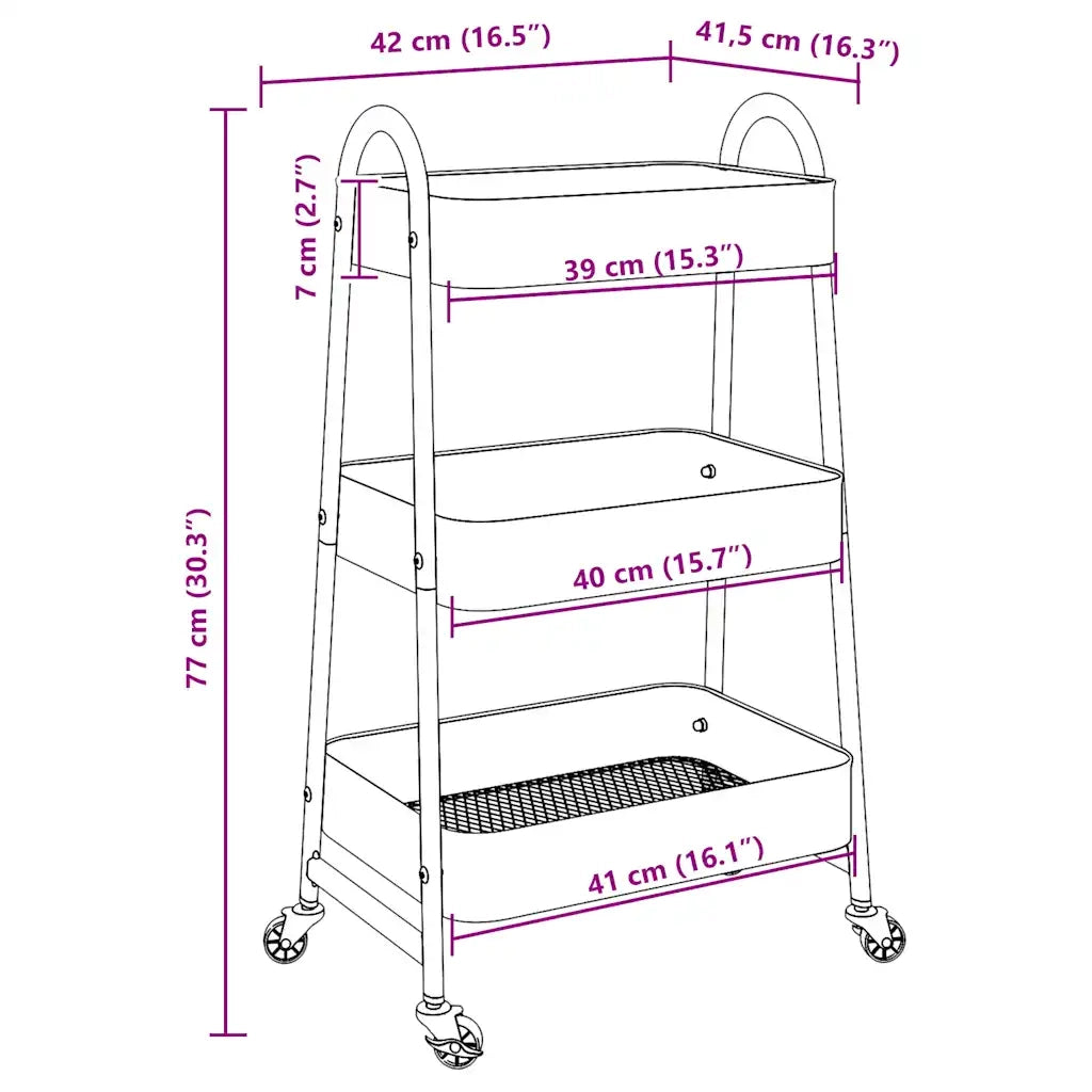 vidaXL Carrello Portaoggetti a 3 Ripiani Blu 42x41,5x77 cm in Acciaio