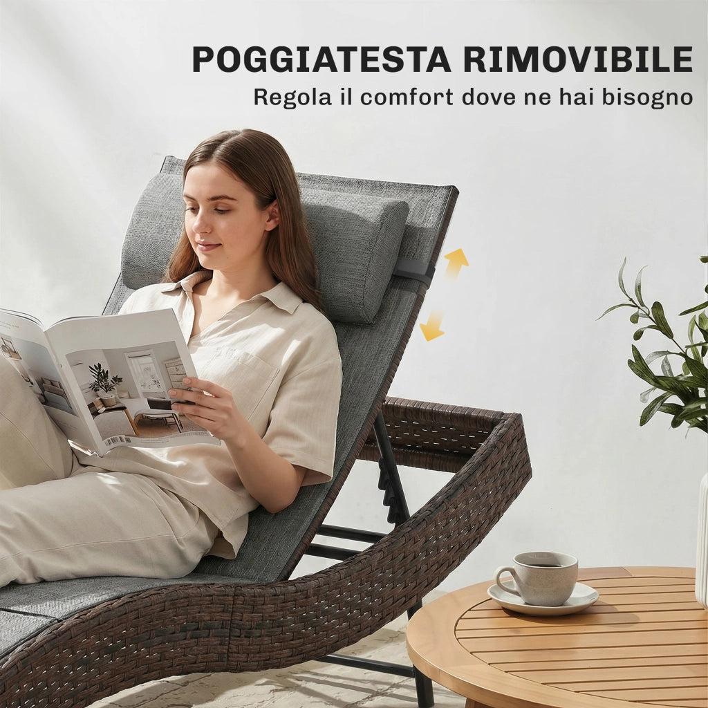 Lettino da Giardino in Rattan ¨C Zephmum ¨C Marrone 60x198x44 con Cuscino