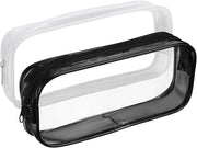 Etui trasparente per testetui in PVC trasparente con chiusura a cerniera, per la conservazione di utensili da toeletta, scrittura e cosmetici (nero e bianco) - 2 pezzi