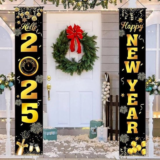 Banniere di festa per Capodanno 187 x 34 cm - Decorazione per festa - Banniere per Capodanno - Banniere Happy New Year - Reutilizzabile - Banniere in poliestere di alta qualità