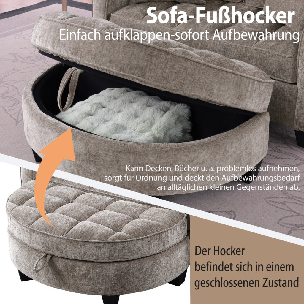 Divano letto convertibile 2-in-1 con pouf contenitore; tessuto traspirante; eucalipto; marrone; 132 Ã— 129 Ã— 93 cm