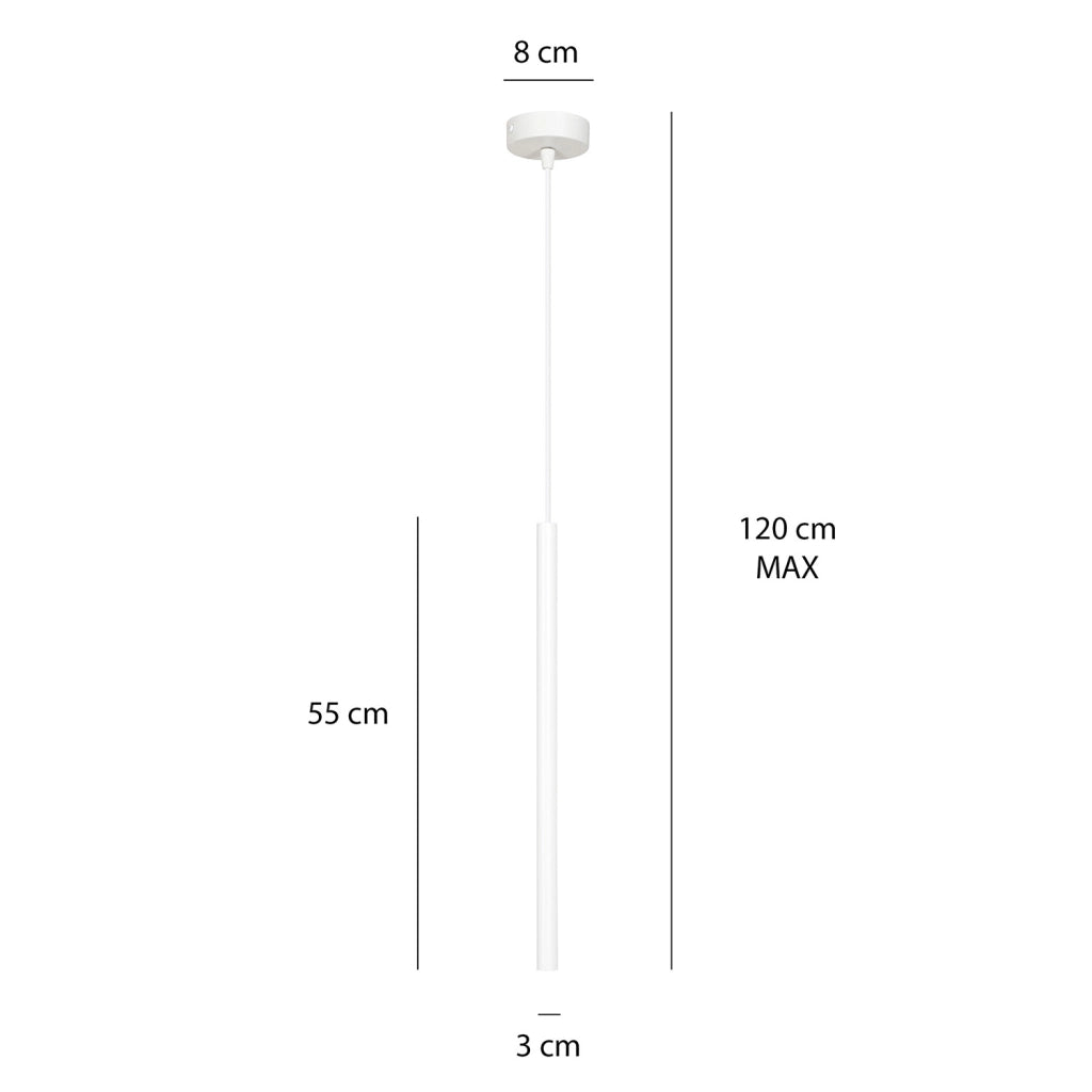 Lampadario 1 Luce Moderno Shu Acciaio Bianco E Paralume A Cilindro Sottile