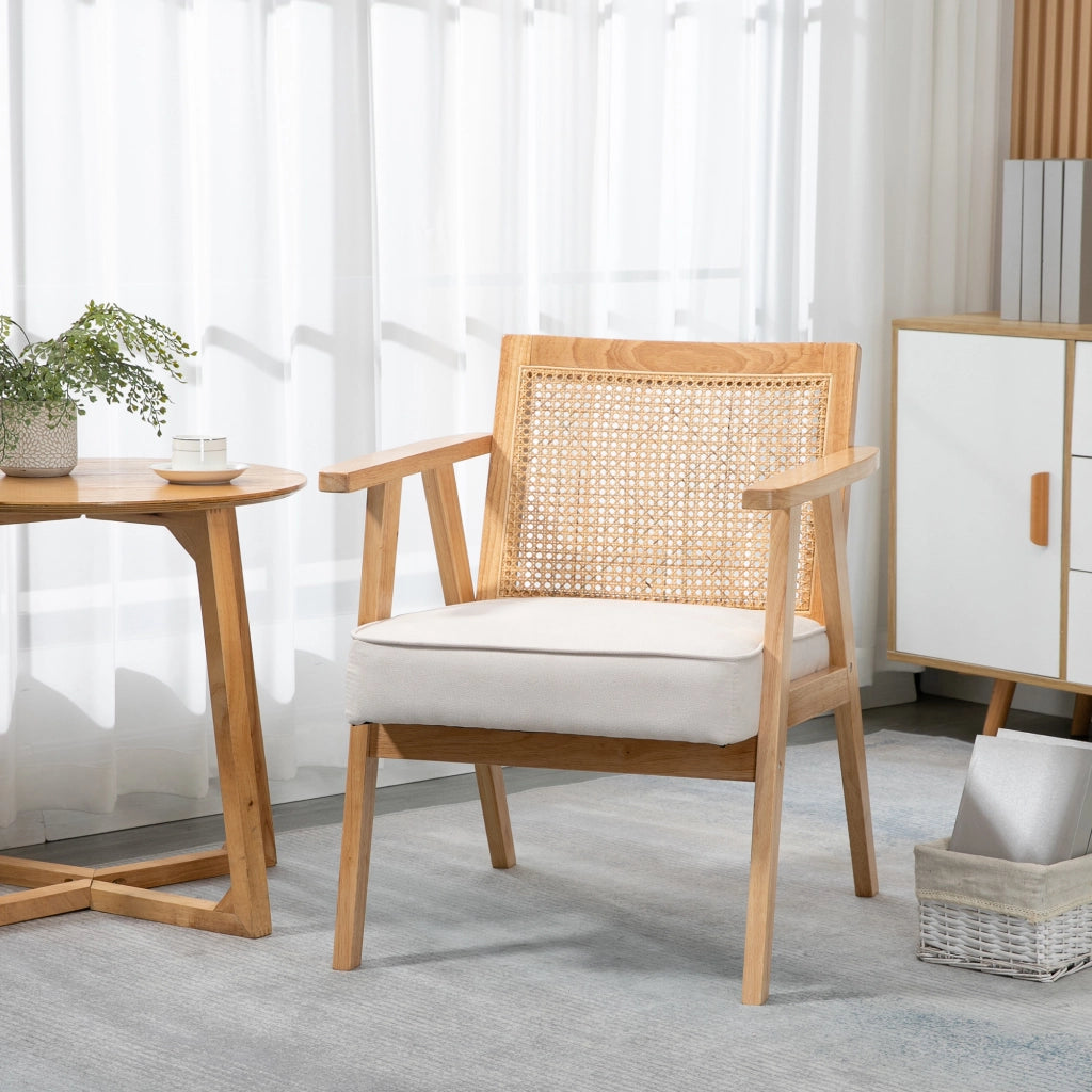 Sedia da pranzo imbottita in legno di caucci¨´ ¨C Xylo ¨C rivestimento tessuto effetto lino crema