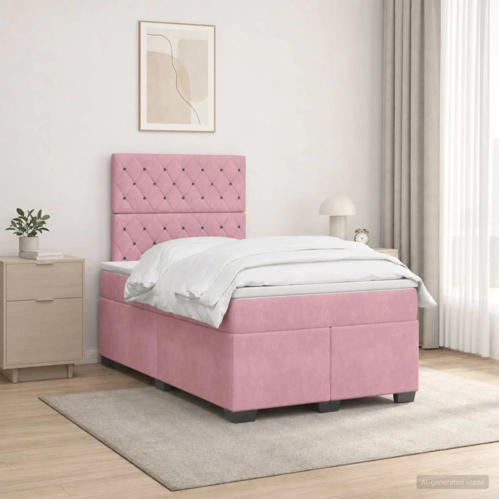 Letto box spring con materasso Rosa 120 x 200 cm Velluto 3455083