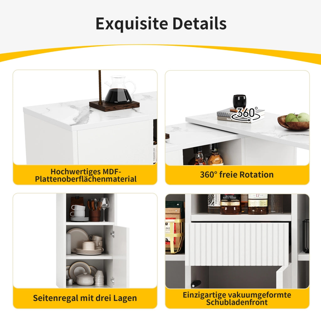 BANCONE BAR Girevole 210x30x100,9 cm MDF Bianco