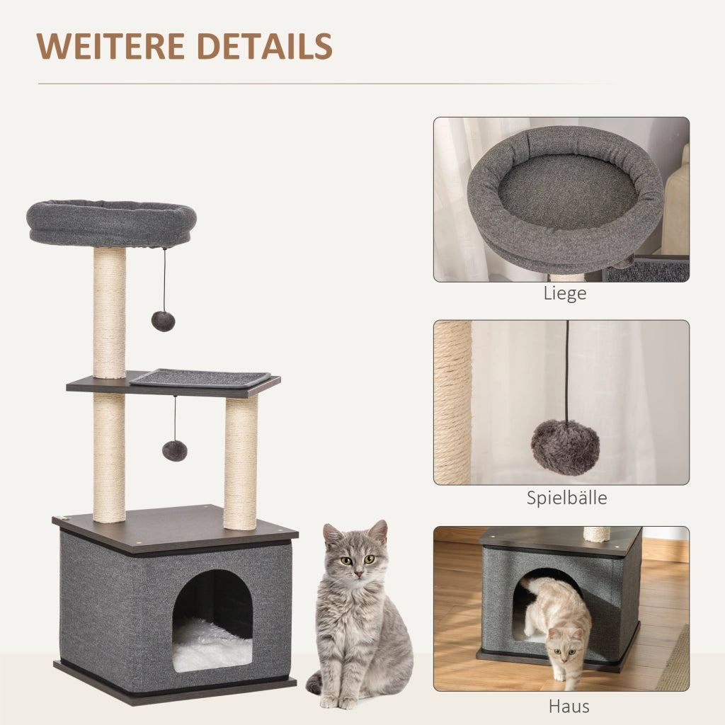 Tiragraffi per gatti con piattaforma e corda sisal ¨C zephmum ¨C grigio scuro 40x40x104 cm