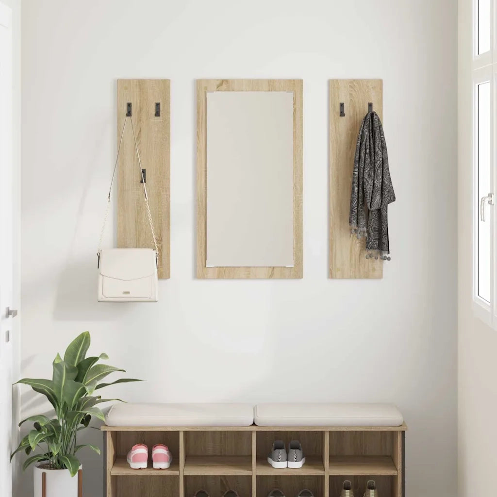 Appendiabiti a muro con specchio Rovere Sonoma 96 x 1,5 x 90 cm 874533