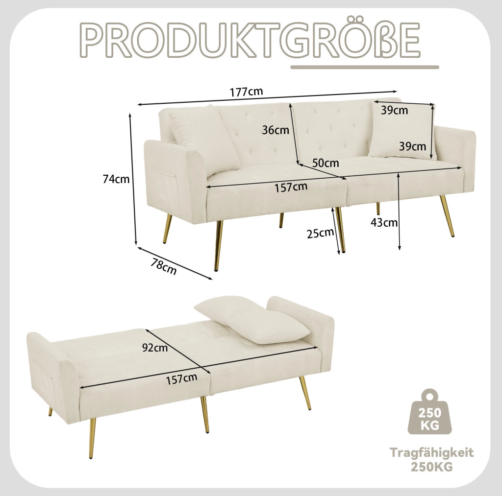 Divano a 2 posti in Teddy-Fleece con schienale reclinabile a 3 posizioni; beige