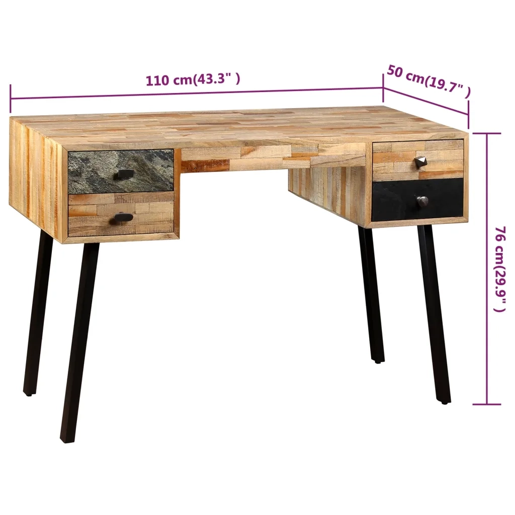 Scrivania | Tavolo da Ufficio in Legno Massello di Teak di Recupero 110x50x76 cm