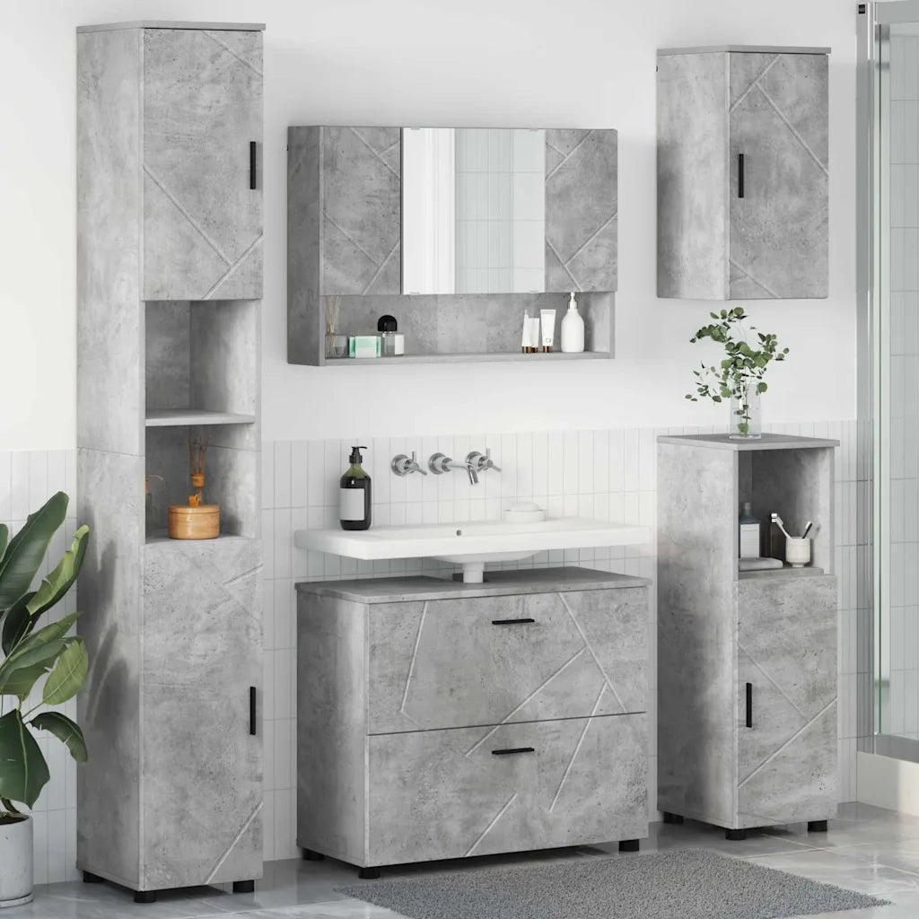 vidaXL Set di mobili per il bagno con cassetto 5 pcs Grigio cemento