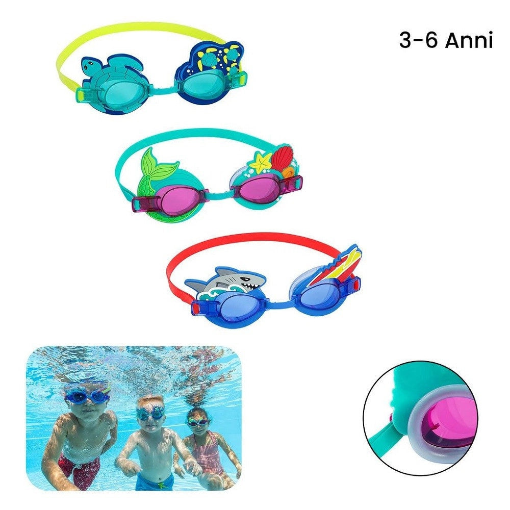 Trade Shop - Occhialini Nuoto Per Bambini 3+anni Cinturino Regolabile Design Assortiti 21080 -