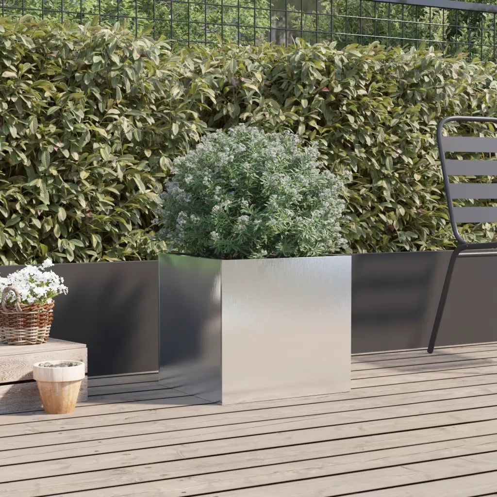Fioriera | Cassetta per fiori | Vaso Argento 42x40x39 cm in Acciaio Inox