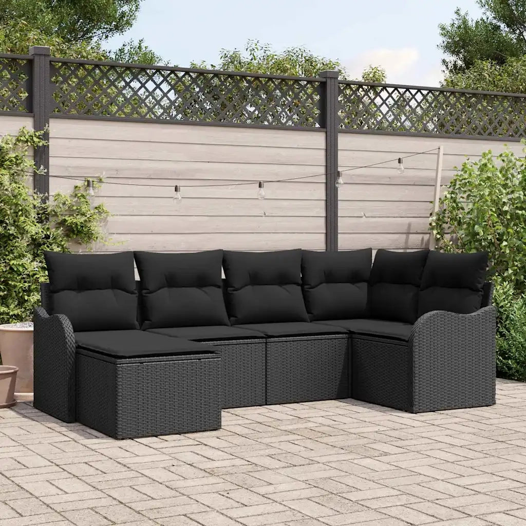 Set Divano da Giardino con cuscino 6 pcs Nero Poly Rattan 3354442