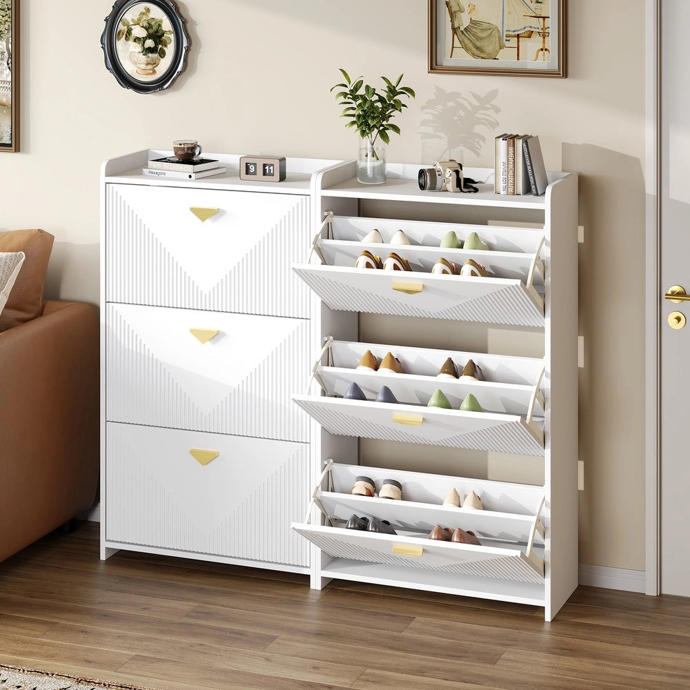 Scarpiera con Sideboard 2 Pezzi ¨C MINIMAL ¨C Bianco, MDF, 6 Ante, 140x30x120 cm