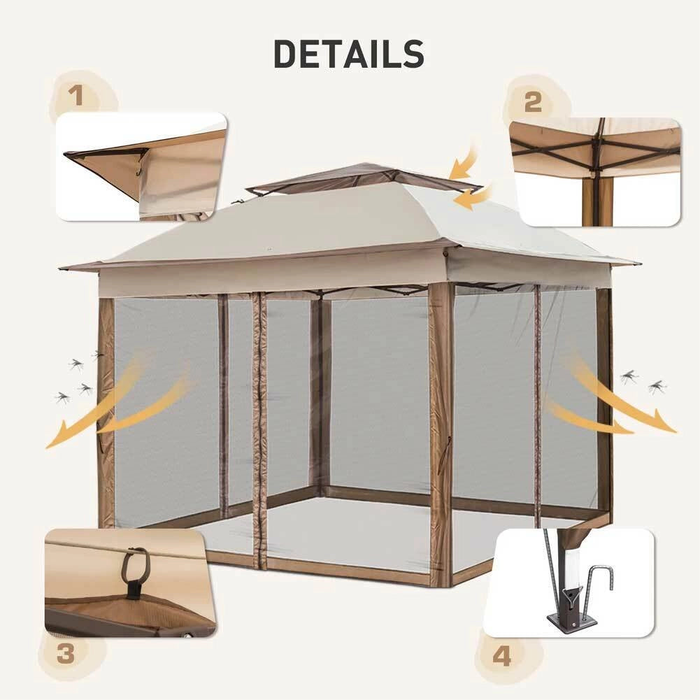 Gazebo da Giardino Pieghevole 3x3 con Zanzariere, Air Vent e Borsa per trasporto