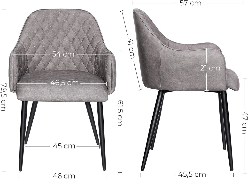 SONGMICS Set di 2 Sedia da Pranzo, Poltroncina, Sedia Imbottita con Braccioli, Rivestimento in PU con Effetto Vintage, per Sala da Pranzo Soggiorno Camera da Letto, Grigio LDC085G02