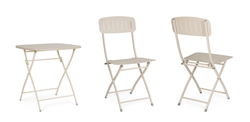 Set 3 Pezzi Bistrot da Giardino con Tavolo e 2 Sedie in Acciaio Yvonne Champagne