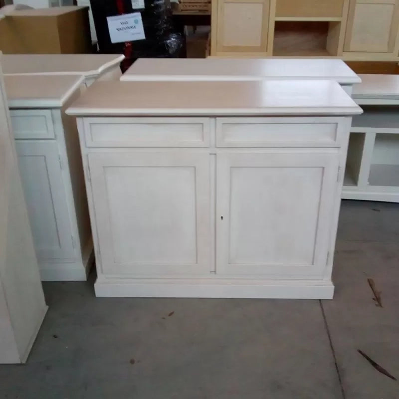 Madia credenza shabby chic in legno 2 porte bianco invecchiato 105x42x85 - Mobili 2G