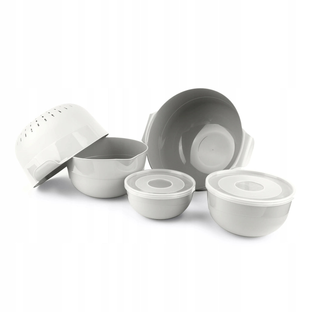 Set di ciotole da cucina KADAX in plastica con coperchi, scolapasta e filtro, 7 pezzi