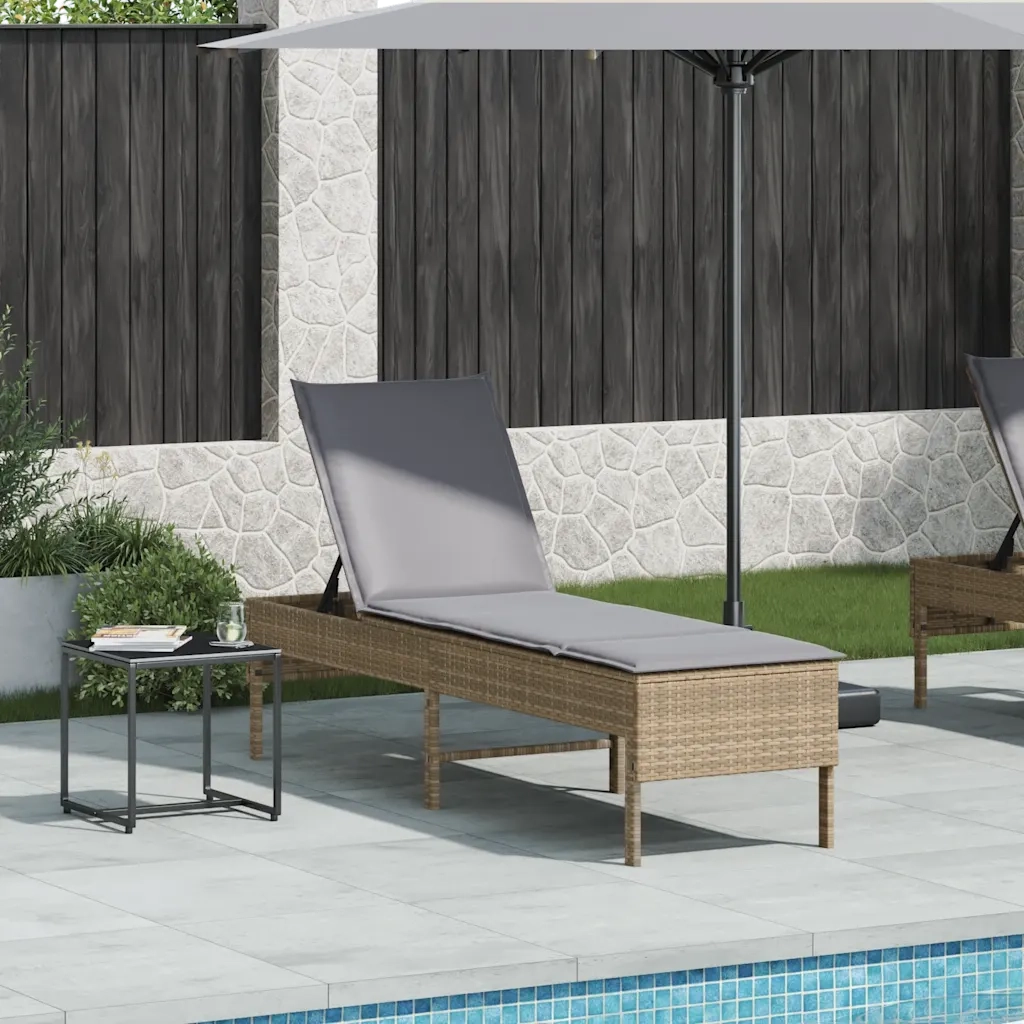 Lettino Prendisole | Sdraio da giardino | Lettino da sole con Cuscini Beige 55x200x44 cm in Polyrattan