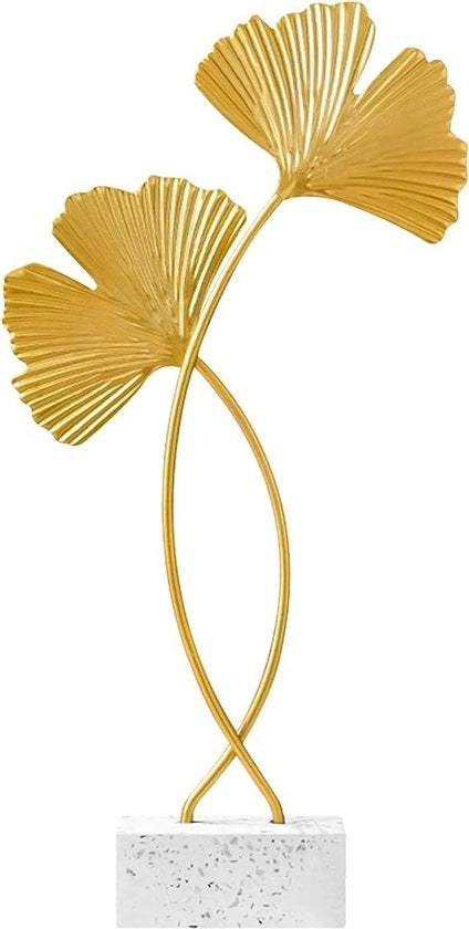 Scultura metallica a forma di foglia di ginkgo, decorazione creativa a foglie dorate, scultura moderna a foglia mano artigianale per casa ufficio sala e tavolo - 21 x 14 cm, dorato