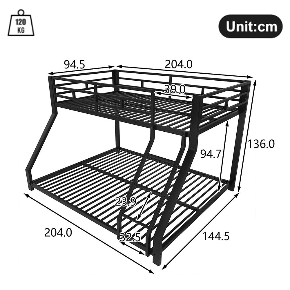 Letto a castello metallico 90+140x200cm - Xylo - nero, EN747, senza rete